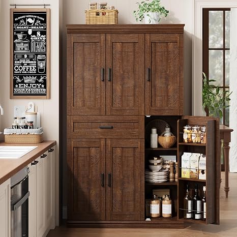 Tall Kitchen Pantry Storage Cabinet with Doors & Shelves