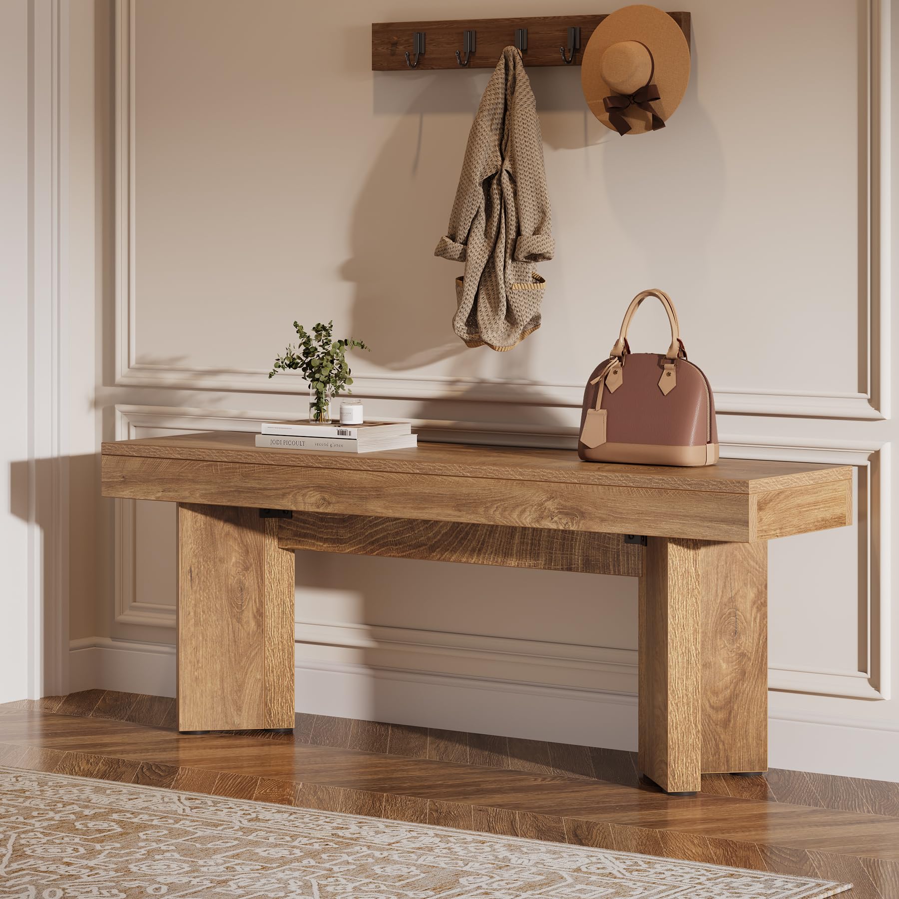 Farmhouse Wooden Entryway Bench with V-Shaped Pedestal | 47-Inch