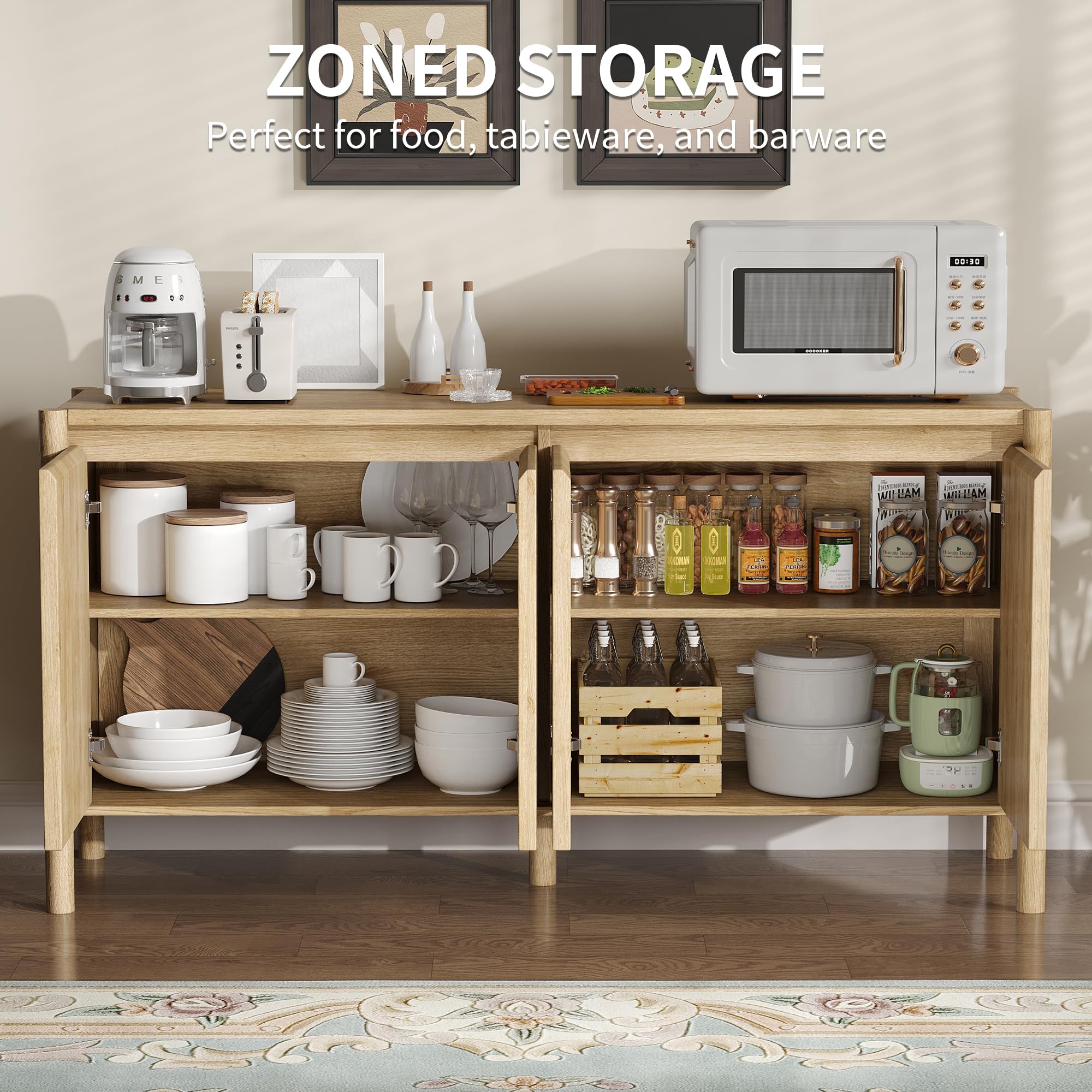 59" Wide Buffet Cabinet with 4 Doors & Adjustable Shelves