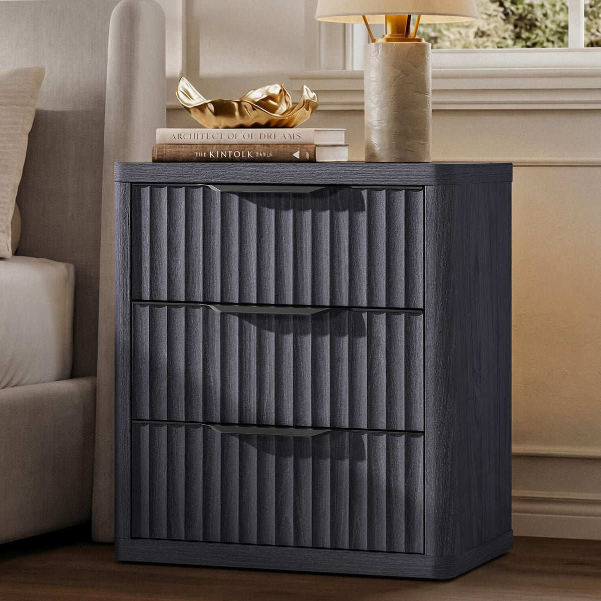 Fluted 3-Drawer Nightstands, Set of 2