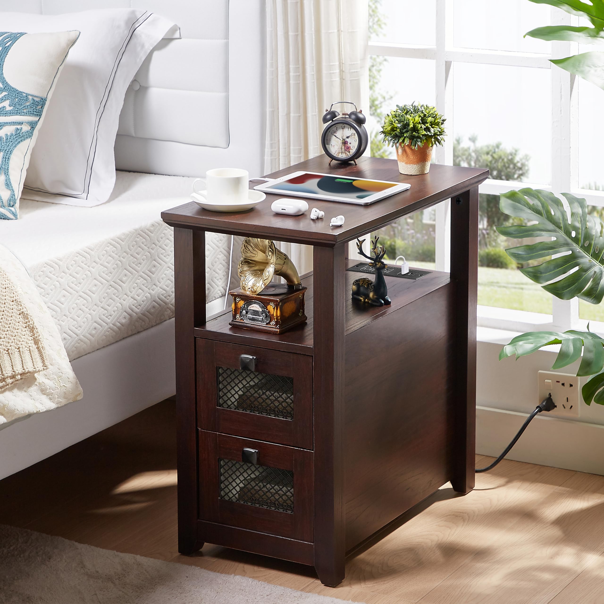 XXL End Table with Charging Station & 2 Drawers
