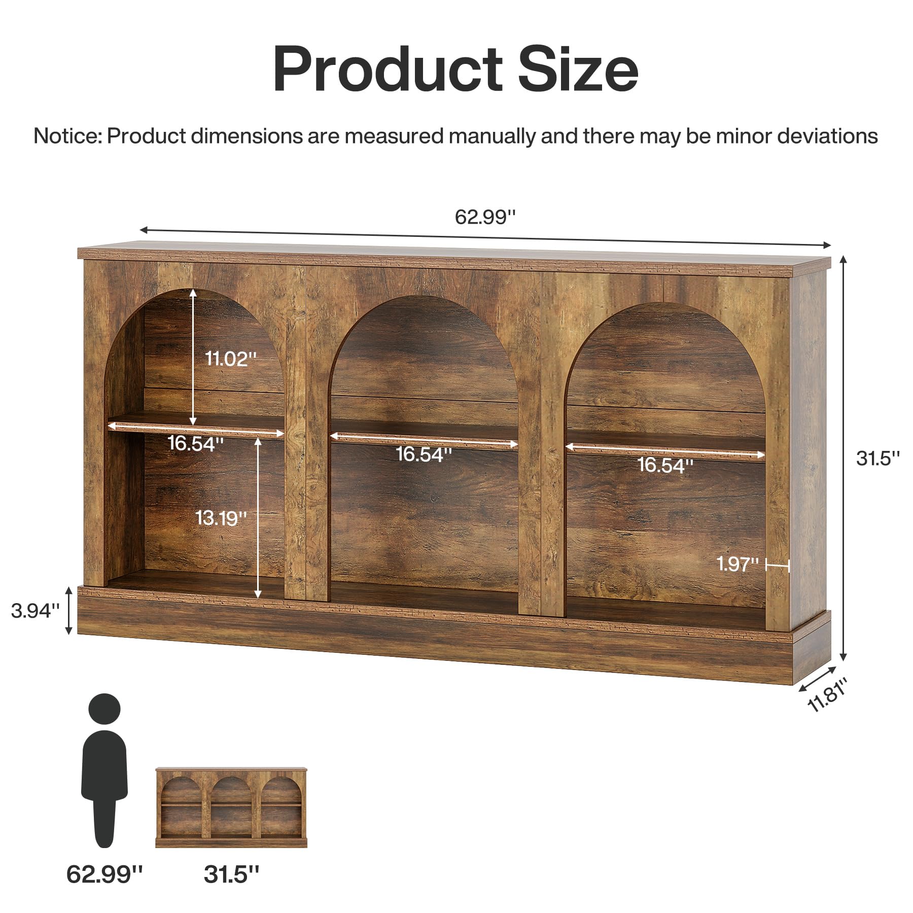 Tribesigns Farmhouse Console Table, 63-Inch Long Entryway Table with 3 Tier Storage, Wooden Rectangular Sofa Table Behind The Couch for Entrance, Hallway, Living Room, Brown