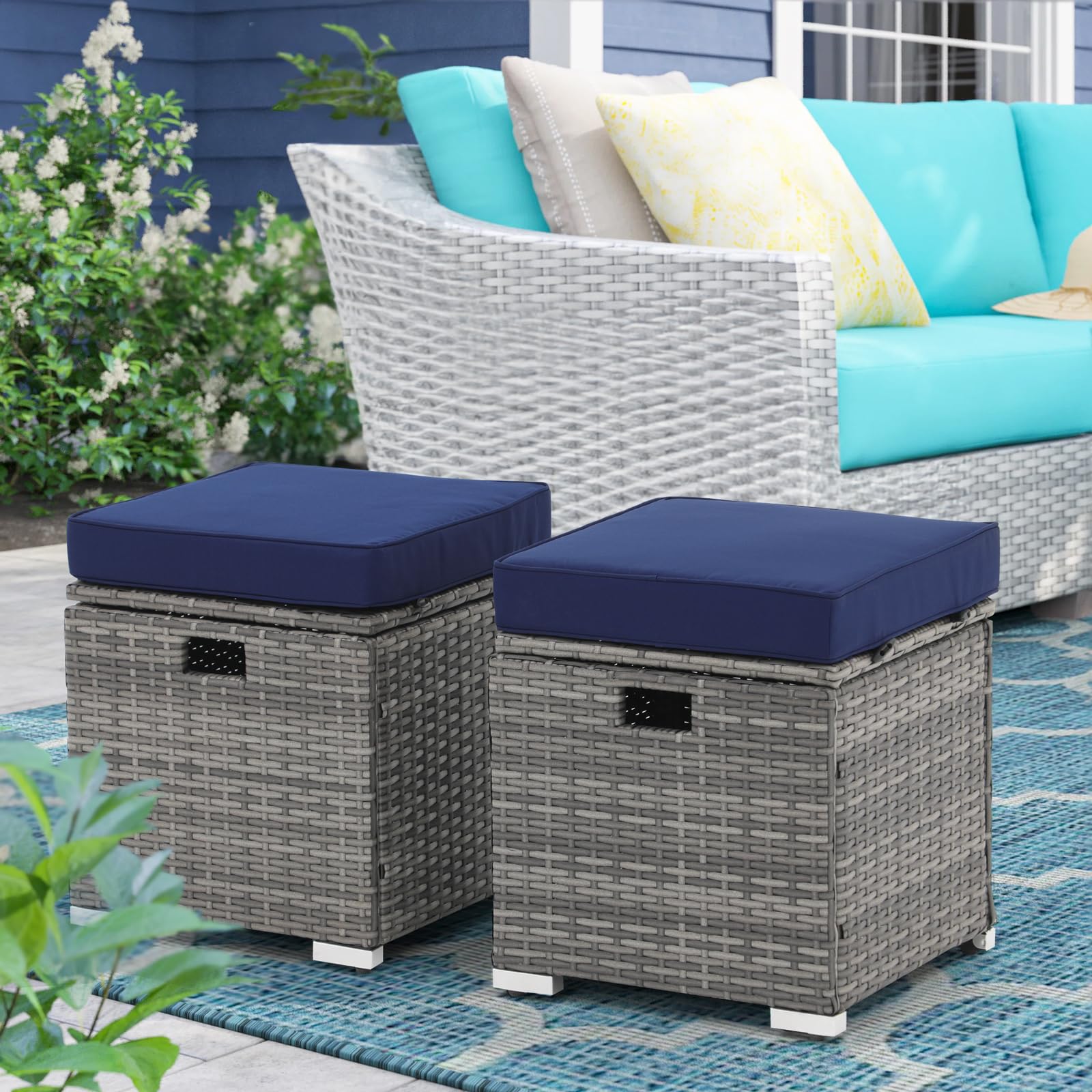 Outdoor Storage Ottoman Set of 2