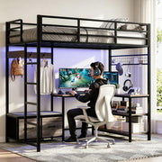 Twin Loft Bed with L-Shaped Desk & LED Lights