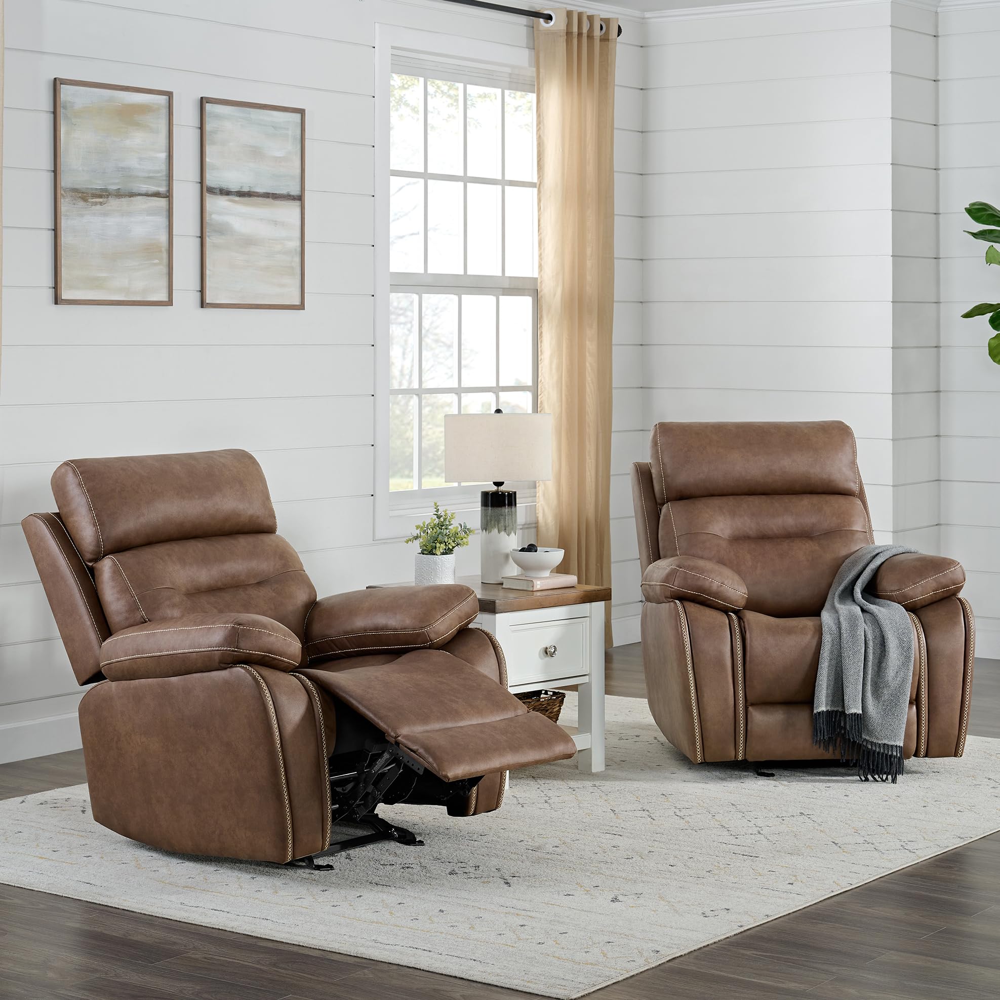 Faux Leather Recliner Chair with Rocker & Overstuffed Arms