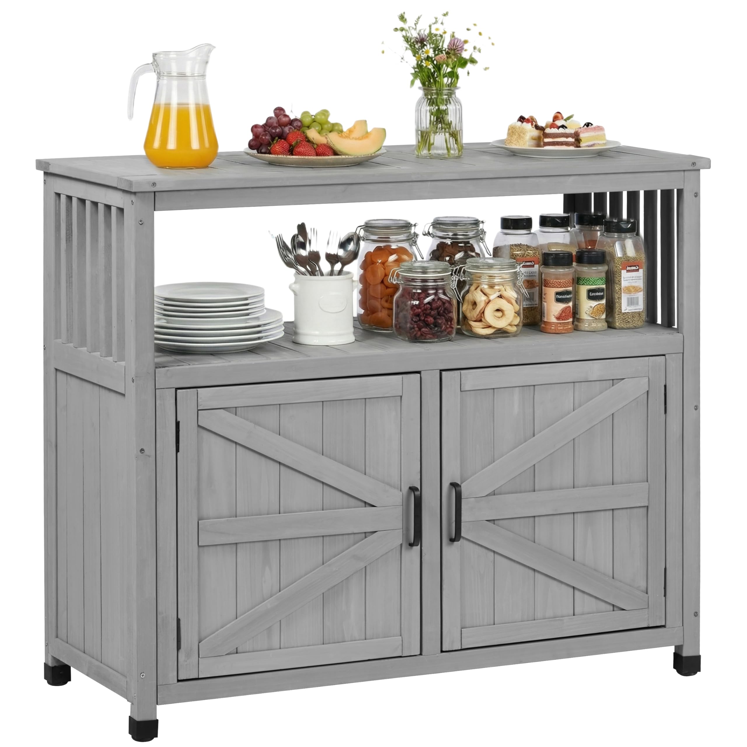 Cedar Outdoor Patio Bar Table with Storage Cabinet