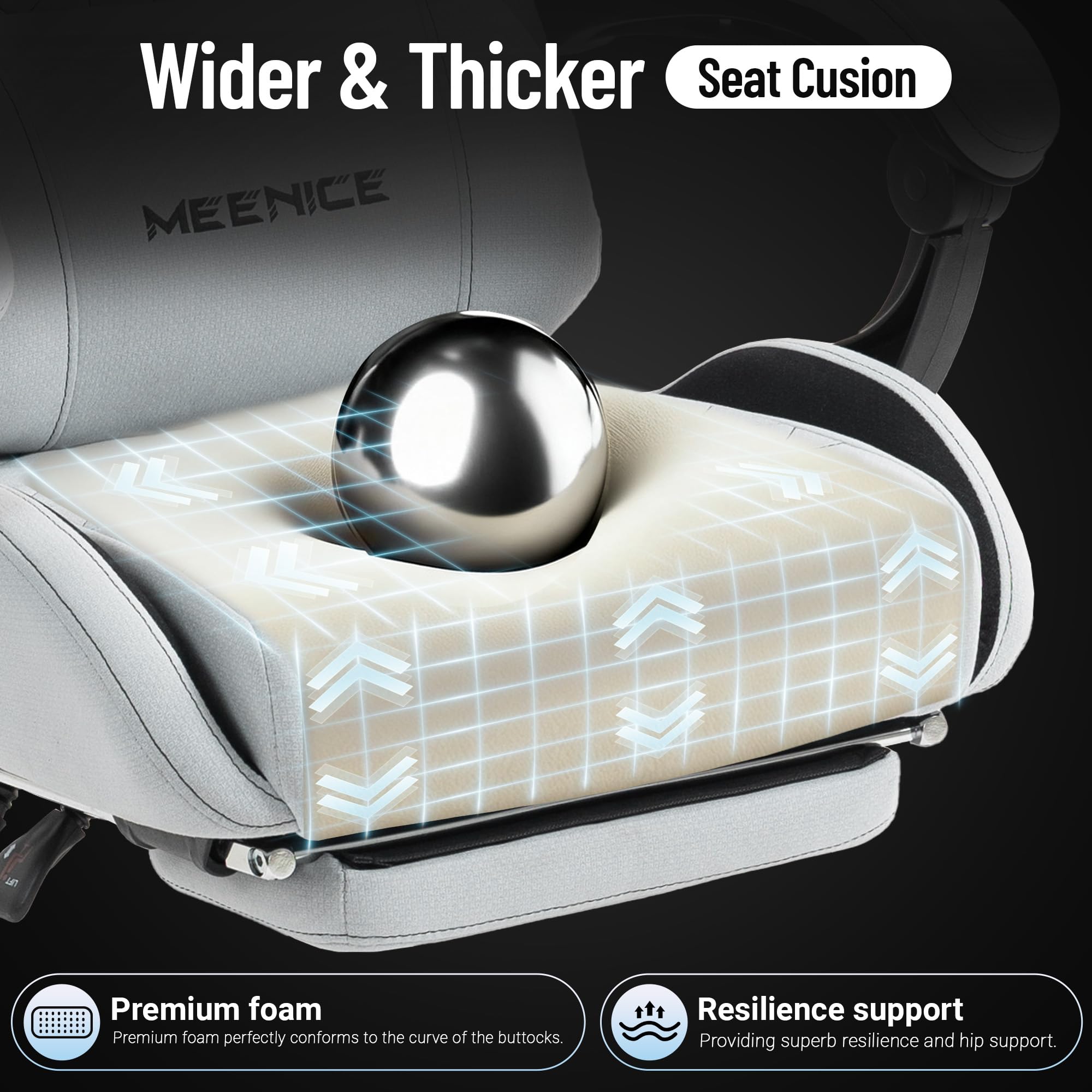MEENICE Big and Tall Gaming Chair Fabric with Pocket Spring Cushion, High Back Heavy Duty Gaming Chairs for Adults with Massage Lumbar Support, Ergonomic Computer Chair with Footrest for 400LBS Gray