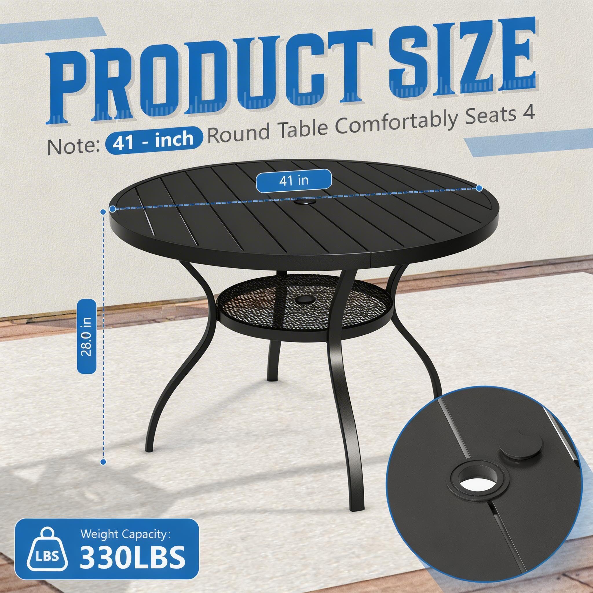 Round Outdoor Patio Dining Table with Umbrella Hole
