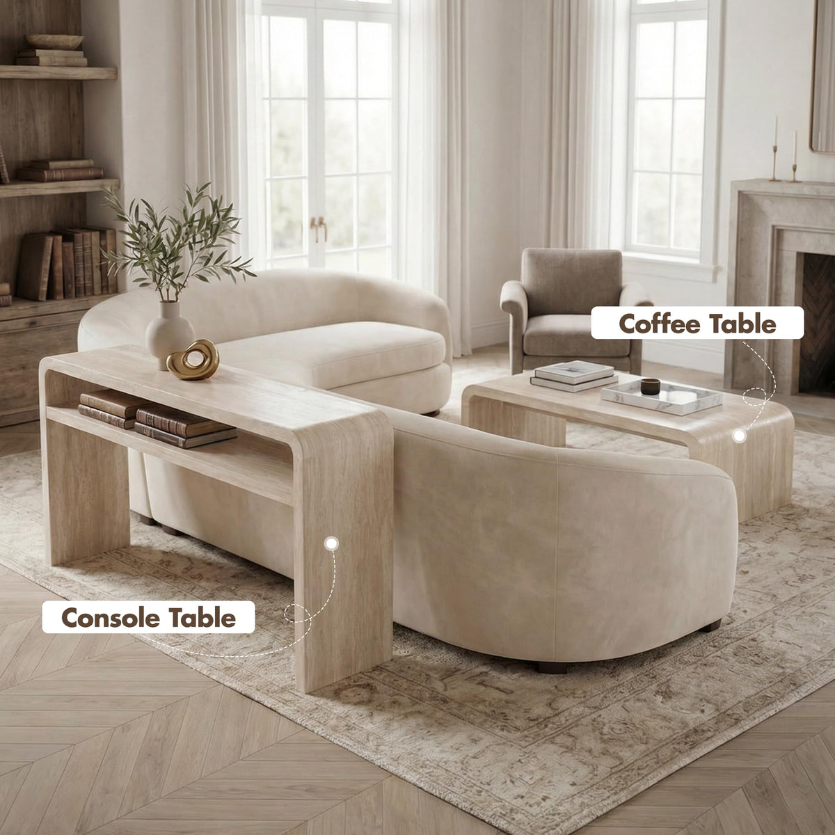 Travertine-Style Console Table