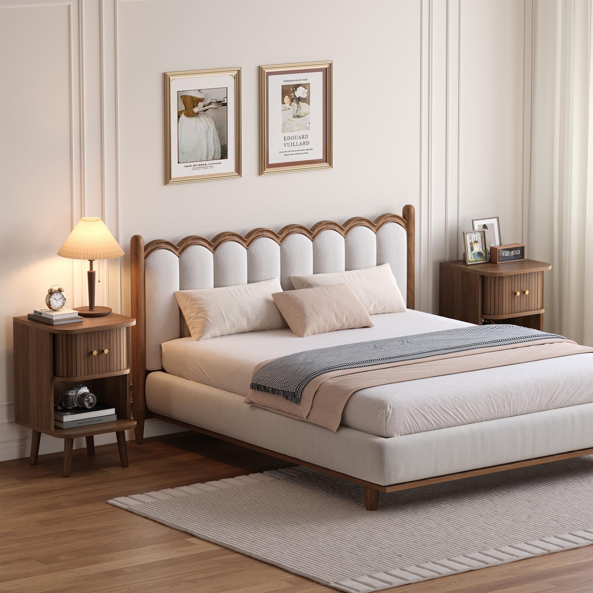 Fluted Nightstand with Charging Station & Sliding Tambour Door