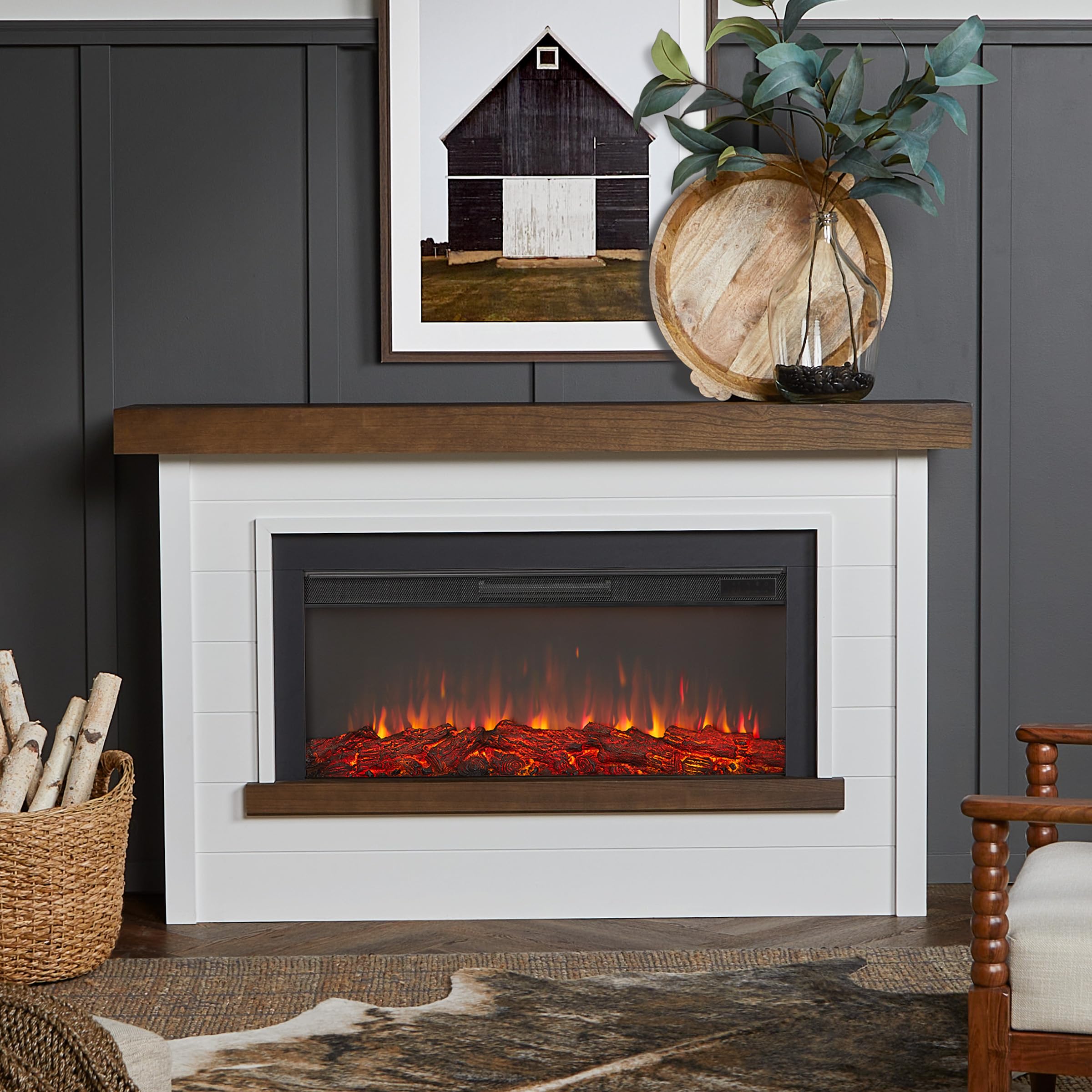 Electric Fireplace Mantel with Heater – White