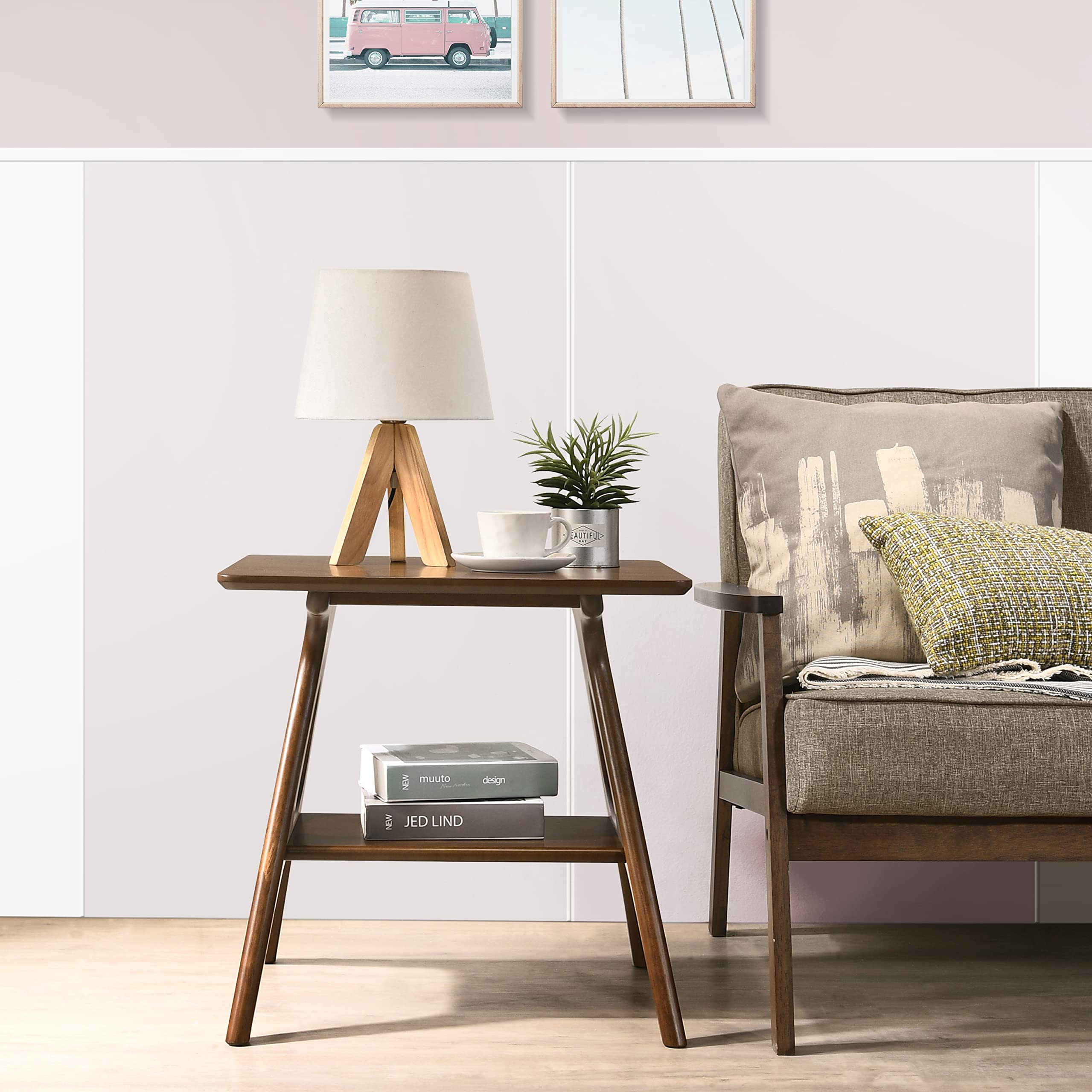 Roundhill Furniture Arona 3-Piece Coffee Table Set, Coffee Table and Two End Tables, Walnut