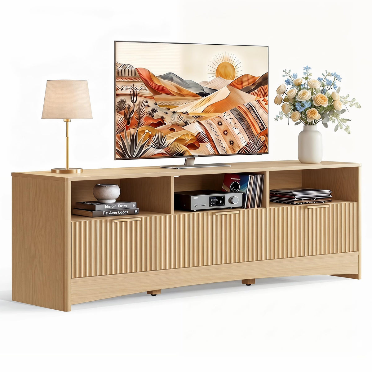 Oak Fluted TV Stand with Drawers