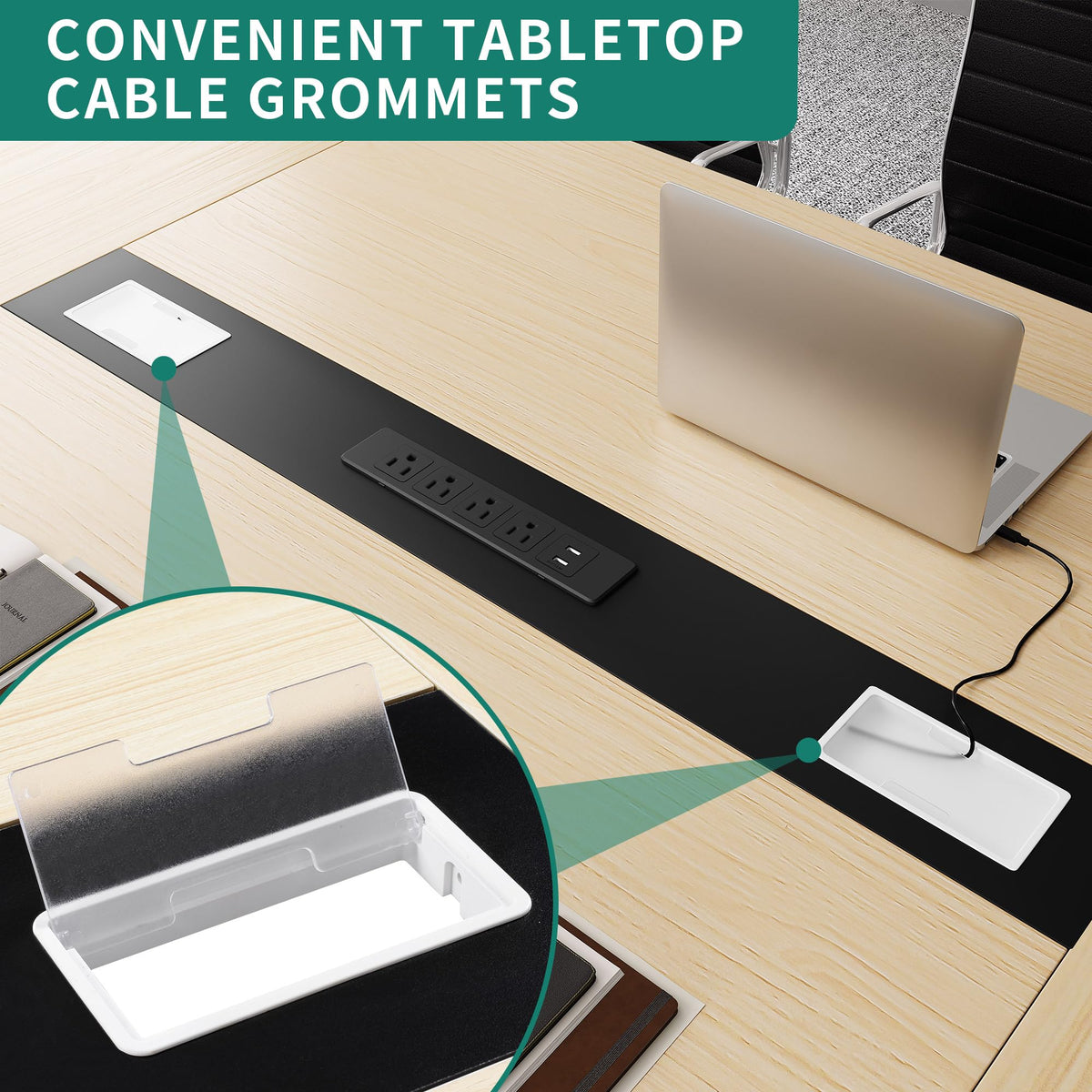 YITAHOME 90" Boat Shaped Conference Table with Power Outlets, Light Wood