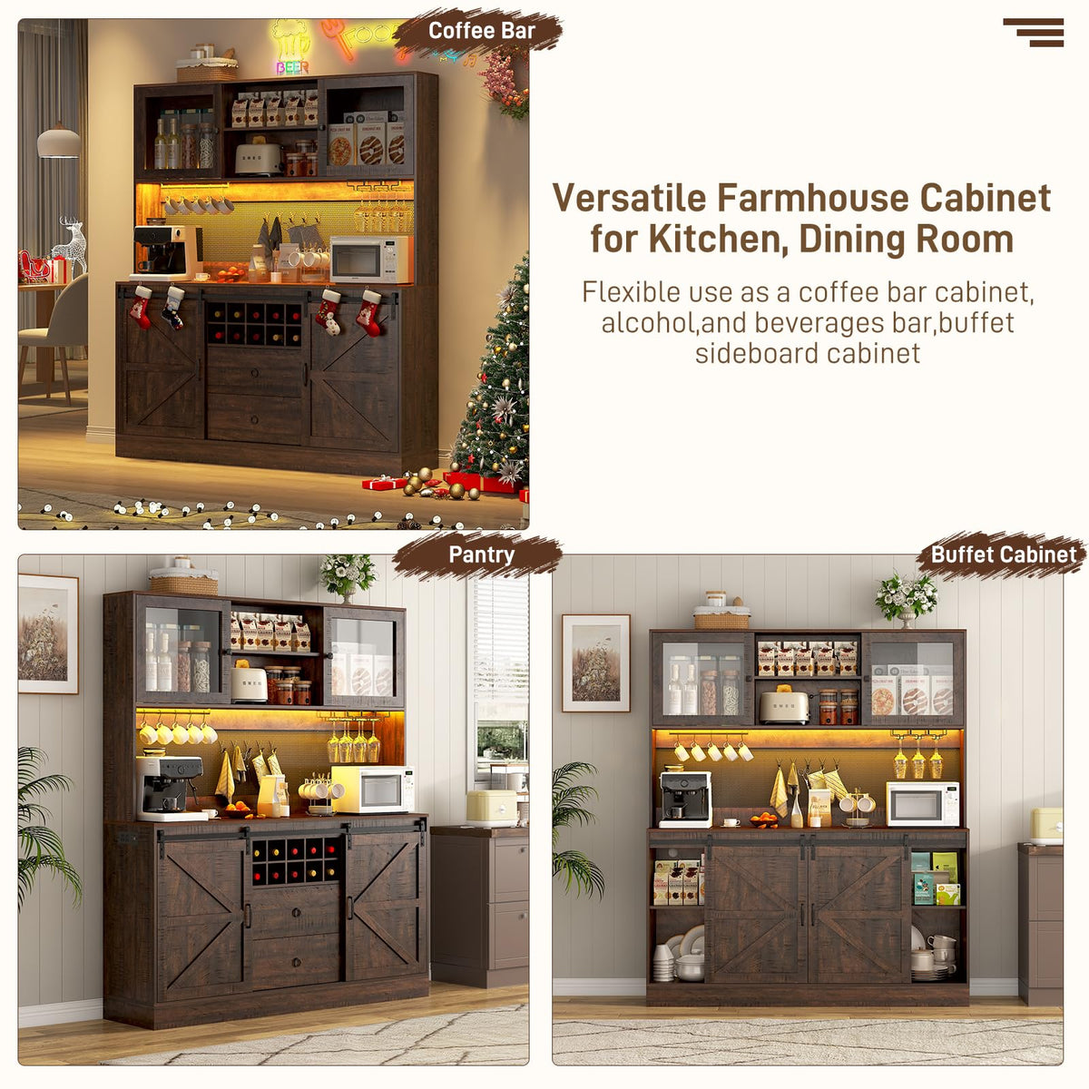 Farmhouse LED Coffee Bar Cabinet