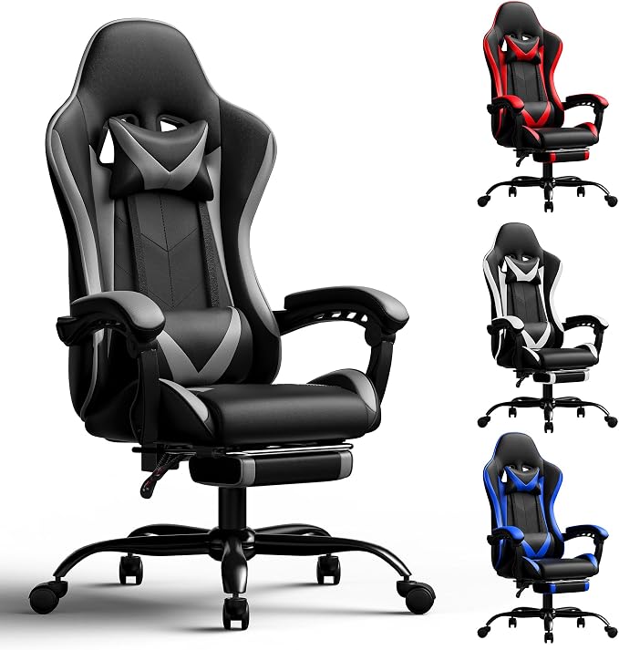 Red Gaming Chair with Footrest