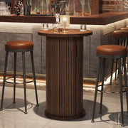 Round Bar Table with Hidden Storage Shelves & Slide Door