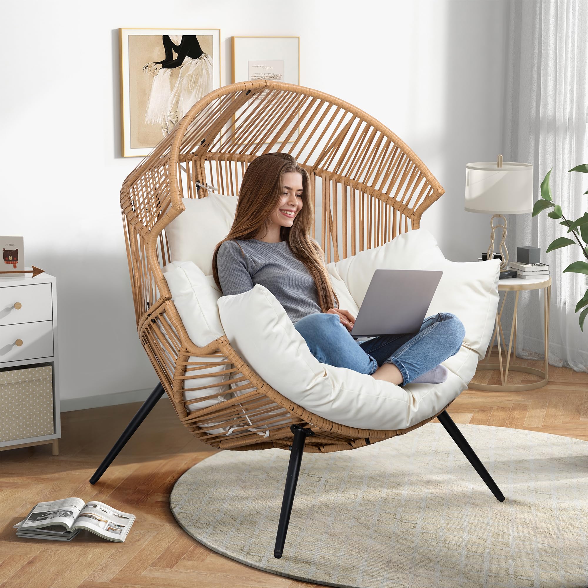 Wicker Egg Chair – Outdoor & Indoor Rattan Patio Chair with Cushion
