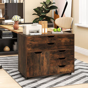 Rolling File Cabinet with 5 Drawers & Side Cabinet