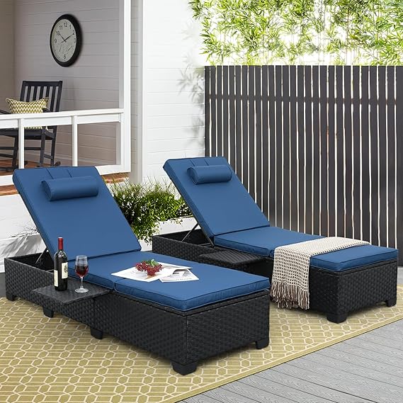 Outdoor Wicker Chaise Lounge Set of 2