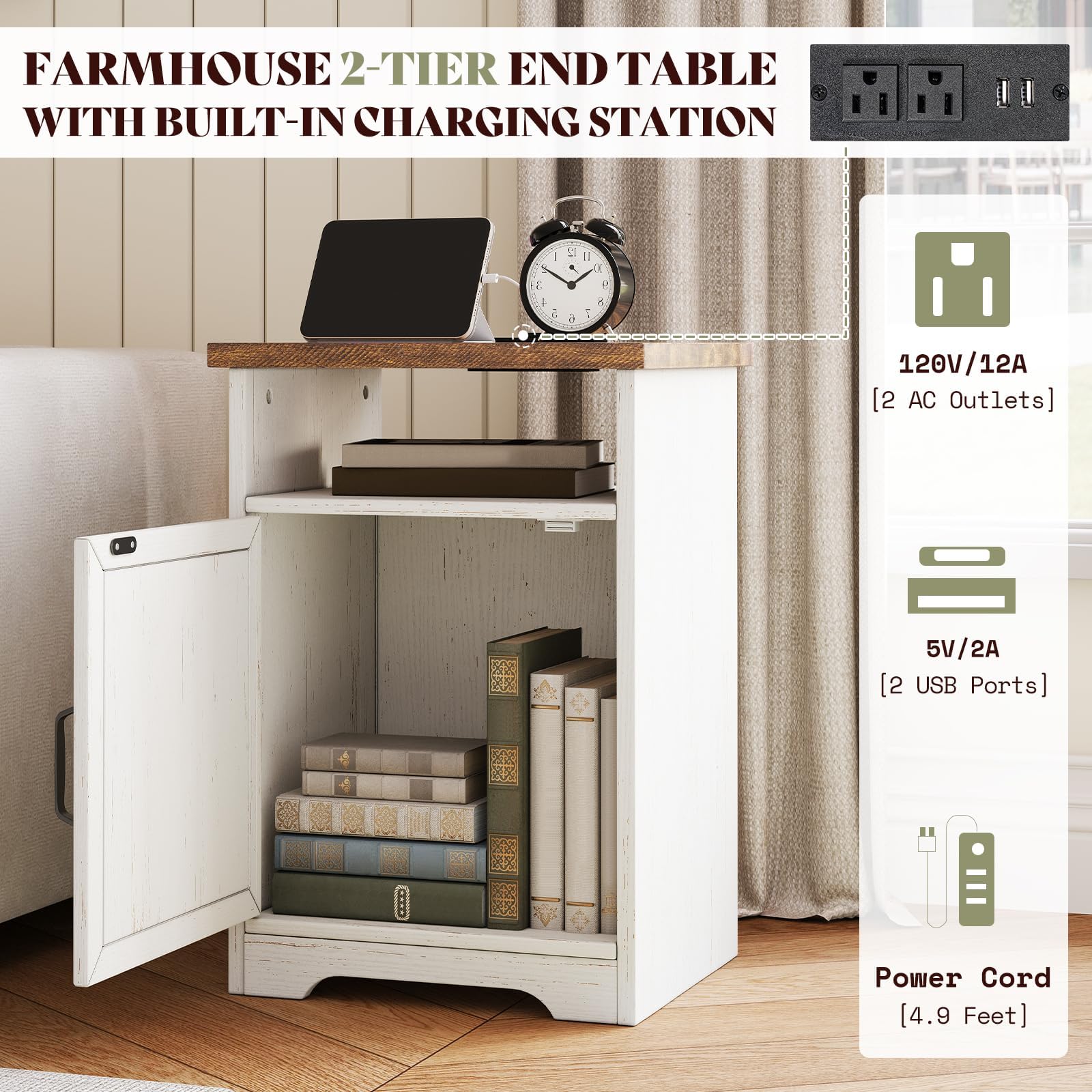 Farmhouse 3-Piece Coffee Table Set with Charging Station