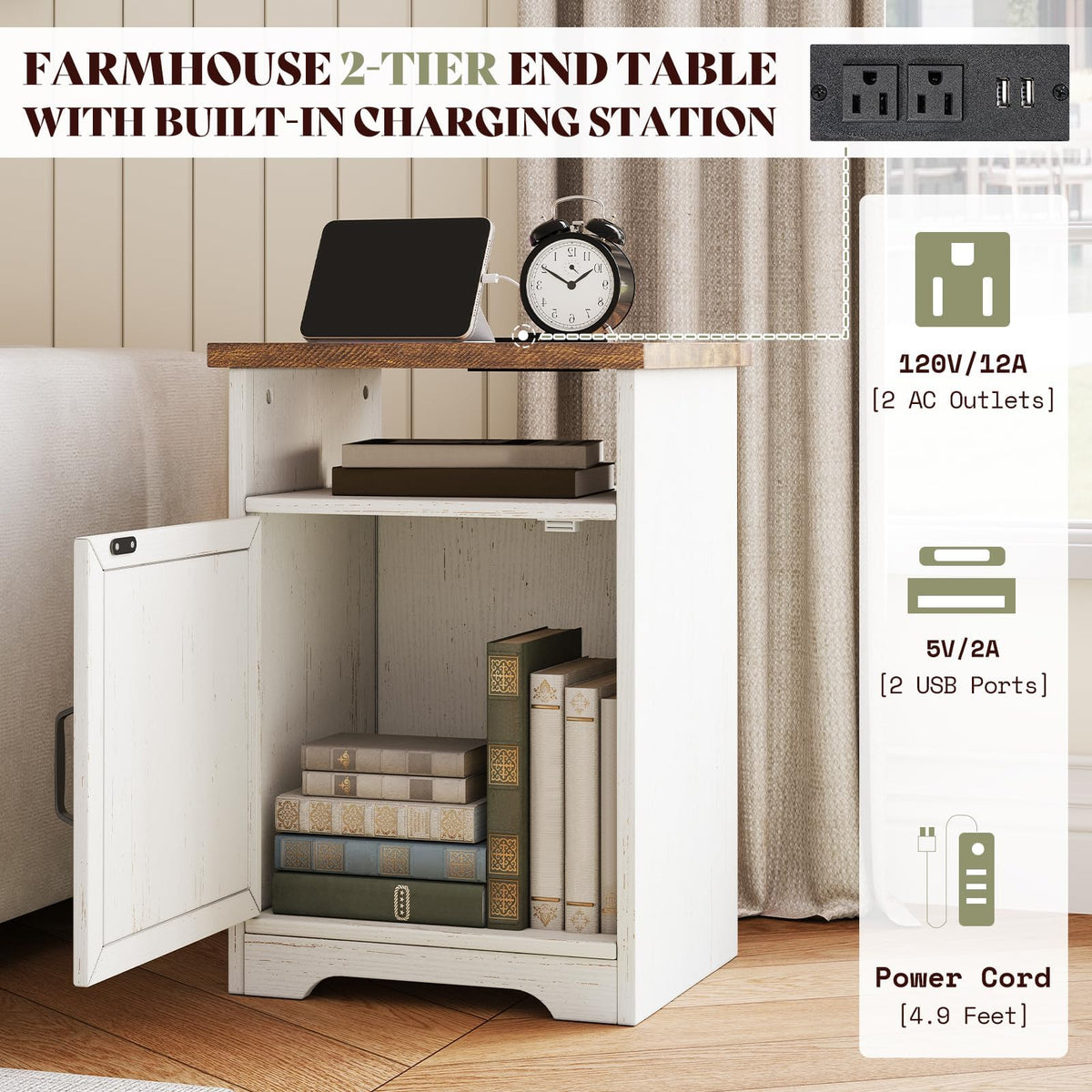 AMERLIFE 3 Piece Farmhouse Living Room Coffee Table Set, Distressed White