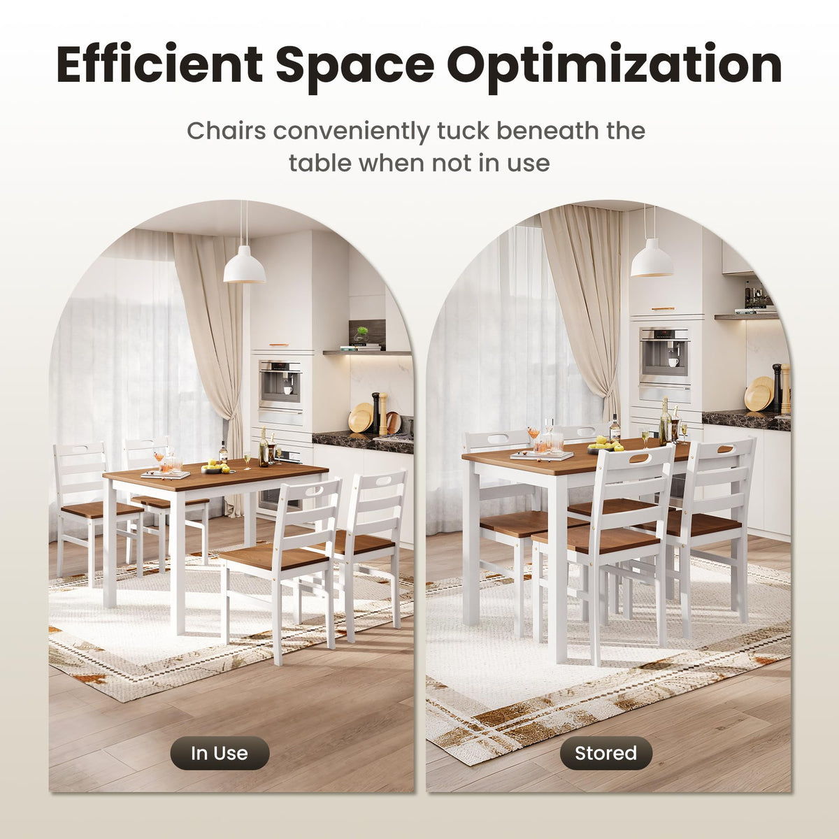 PHI VILLA Dining Table Set for 4, Solid Wood Kitchen Table and Chairs