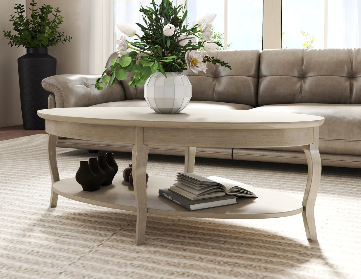 Oval Wood Coffee Table with Storage