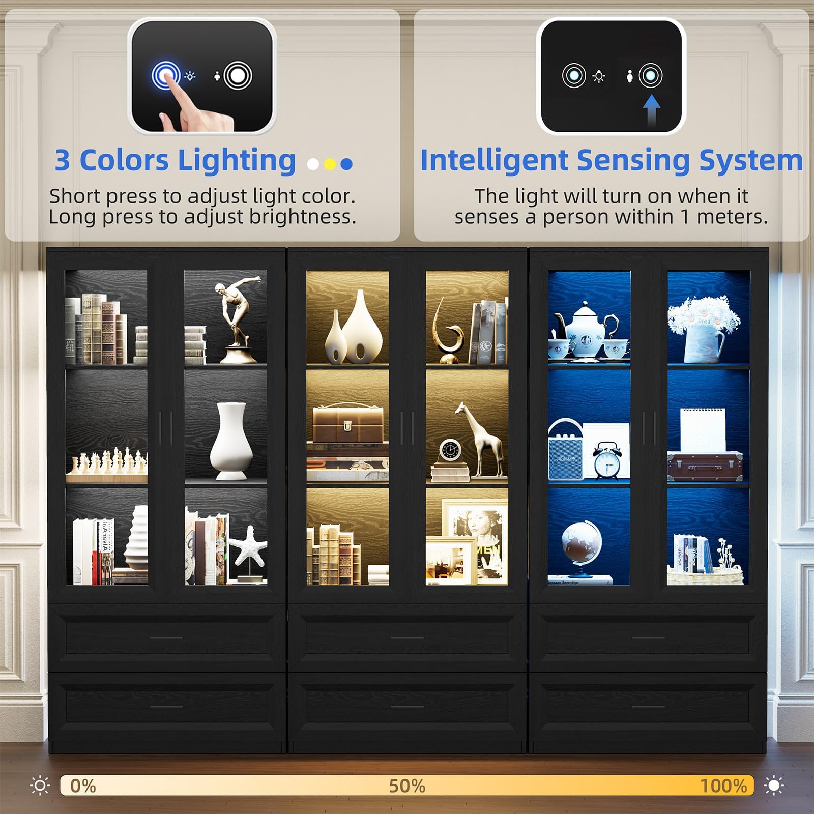 LED Display Cabinet with Drawers