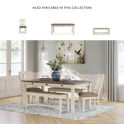 Signature Design by Ashley Bolanburg Casual French Country Upholstered Dining Room Bench with Nailhead Trim, Heavy Woven Fabric, Wood, Antique White & Tan