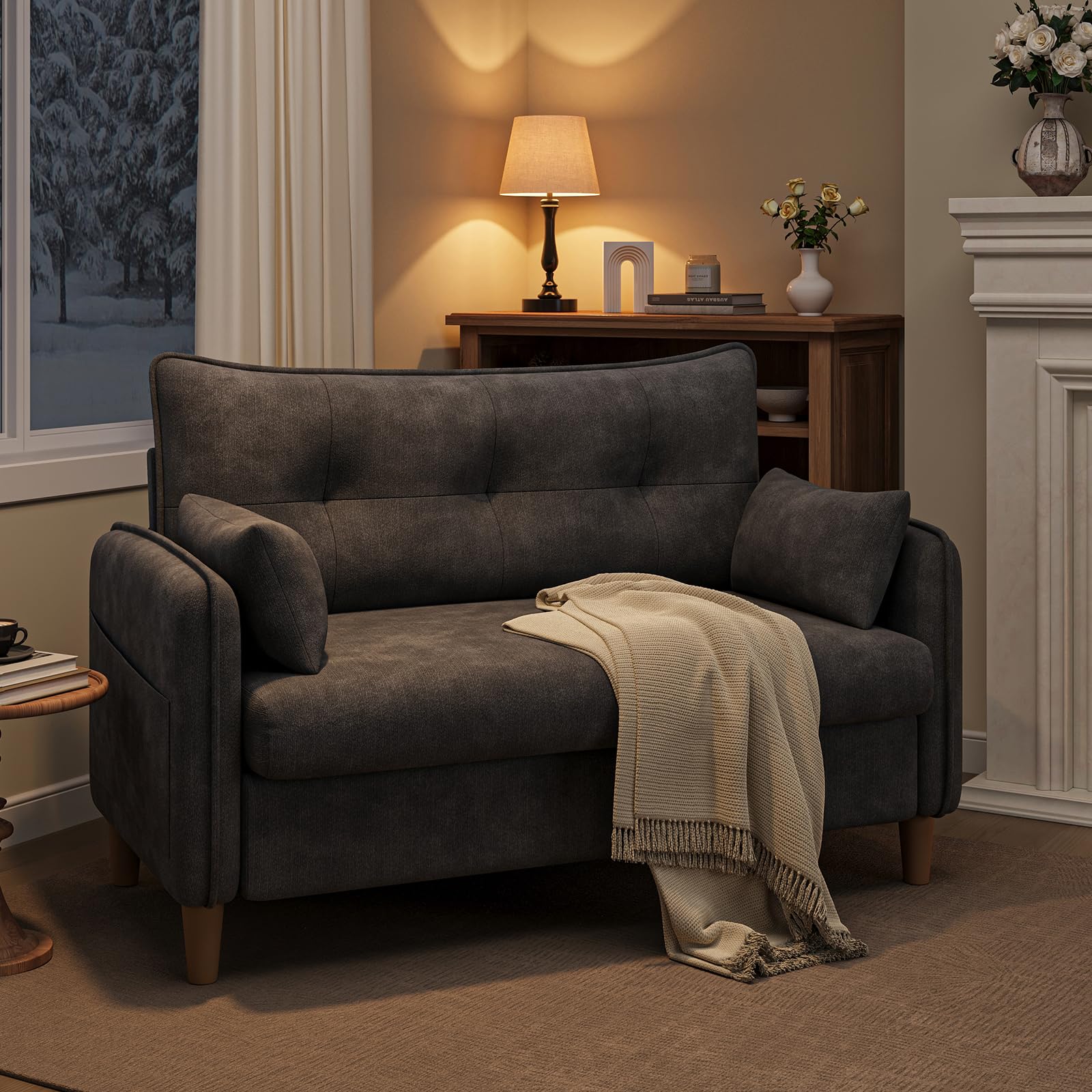 TROMIRY 50" Mini Loveseat Couch for Small Space | Tufted Love Seat Couches for Bedroom and Apartment | Small Sofa Dark Grey