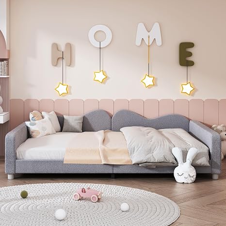 Full Size Upholstered Sherpa Daybed with Cloud-Shaped Backrest