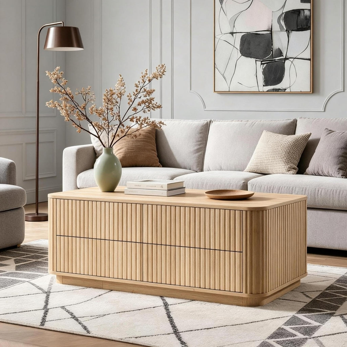 Fluted Coffee Table with Drawers