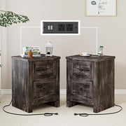 Farmhouse Nightstand Set of 2 with Charging Station