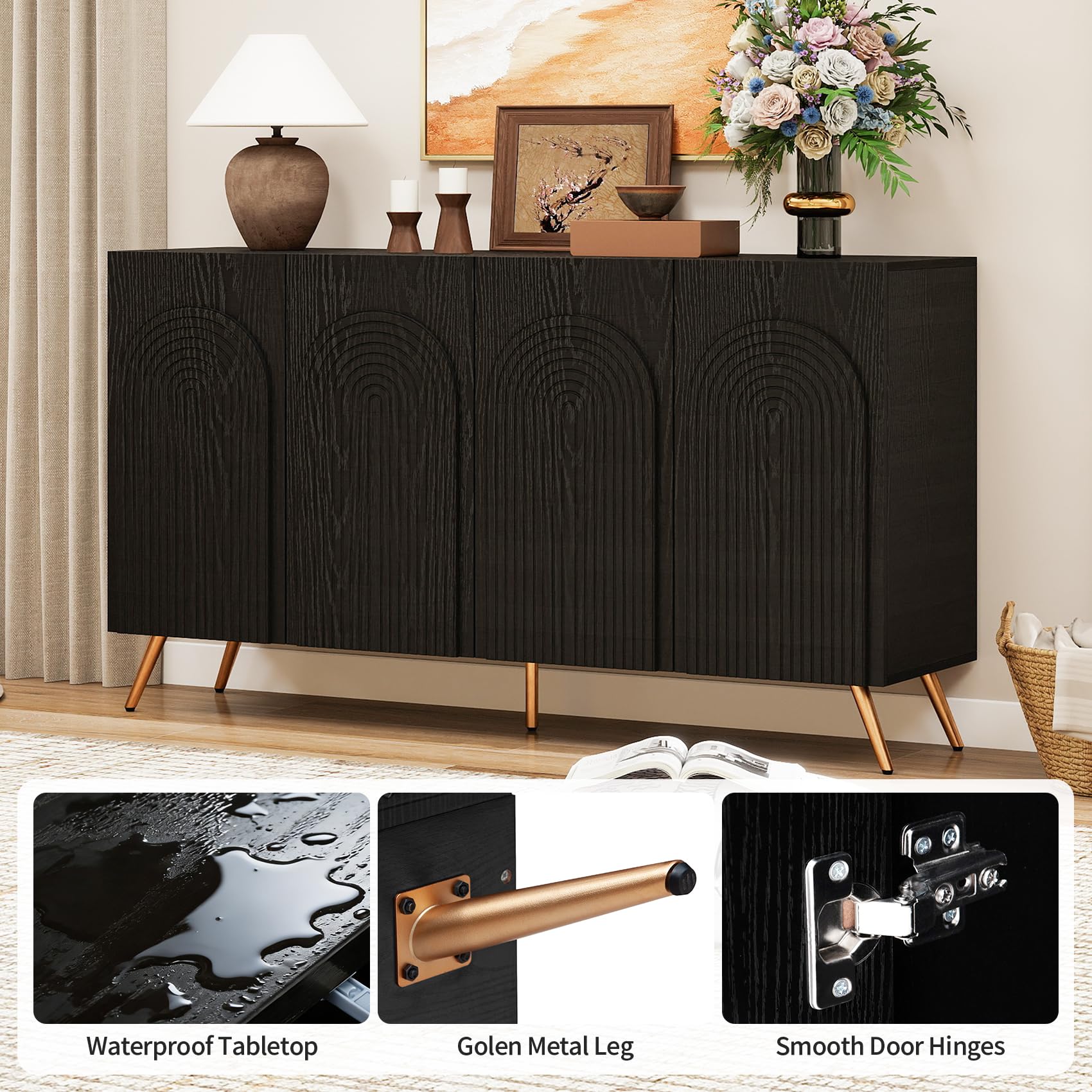59" Arched Sideboard Buffet Cabinet with 3D Carved Doors