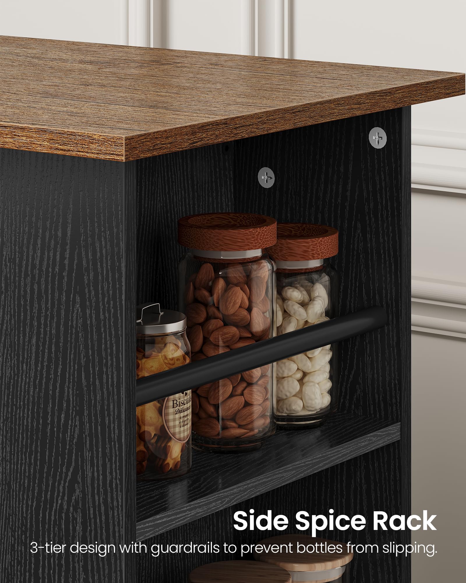 CHOEZON Kitchen Island Cart with Storage, Bar Cart with Charging Station, Kitchen Island on Wheels, Rolling Mobile Table with Cabinet, 3 AC Outlets, Black and Walnut MZD04UBL