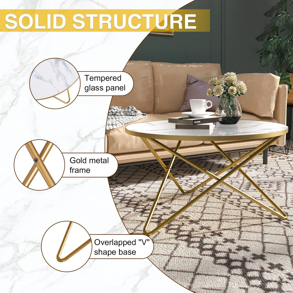 Round Faux Marble Coffee Table