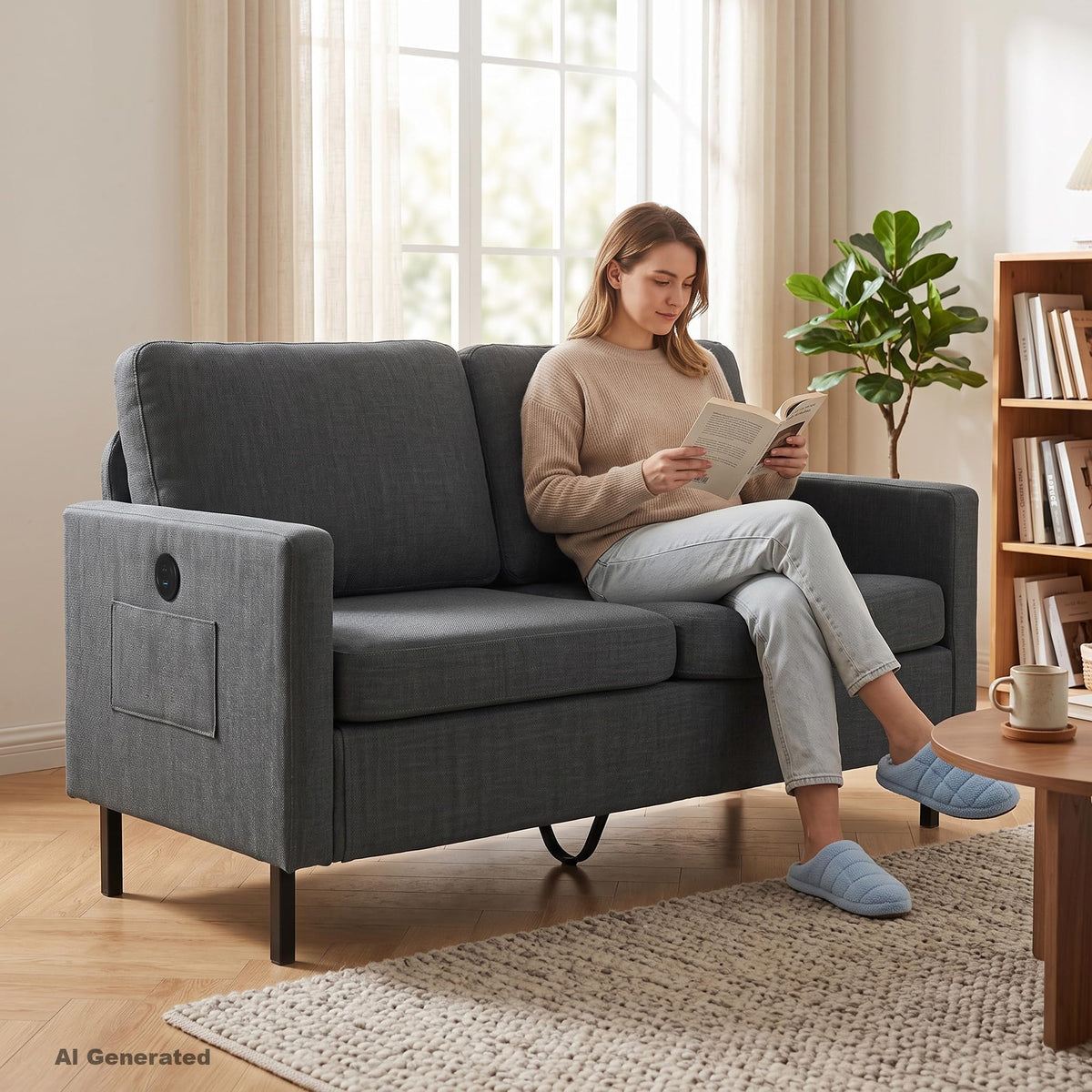 Compact Linen-Cotton Loveseat