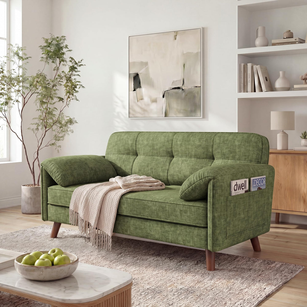 Chenille Loveseat with Storage Pockets