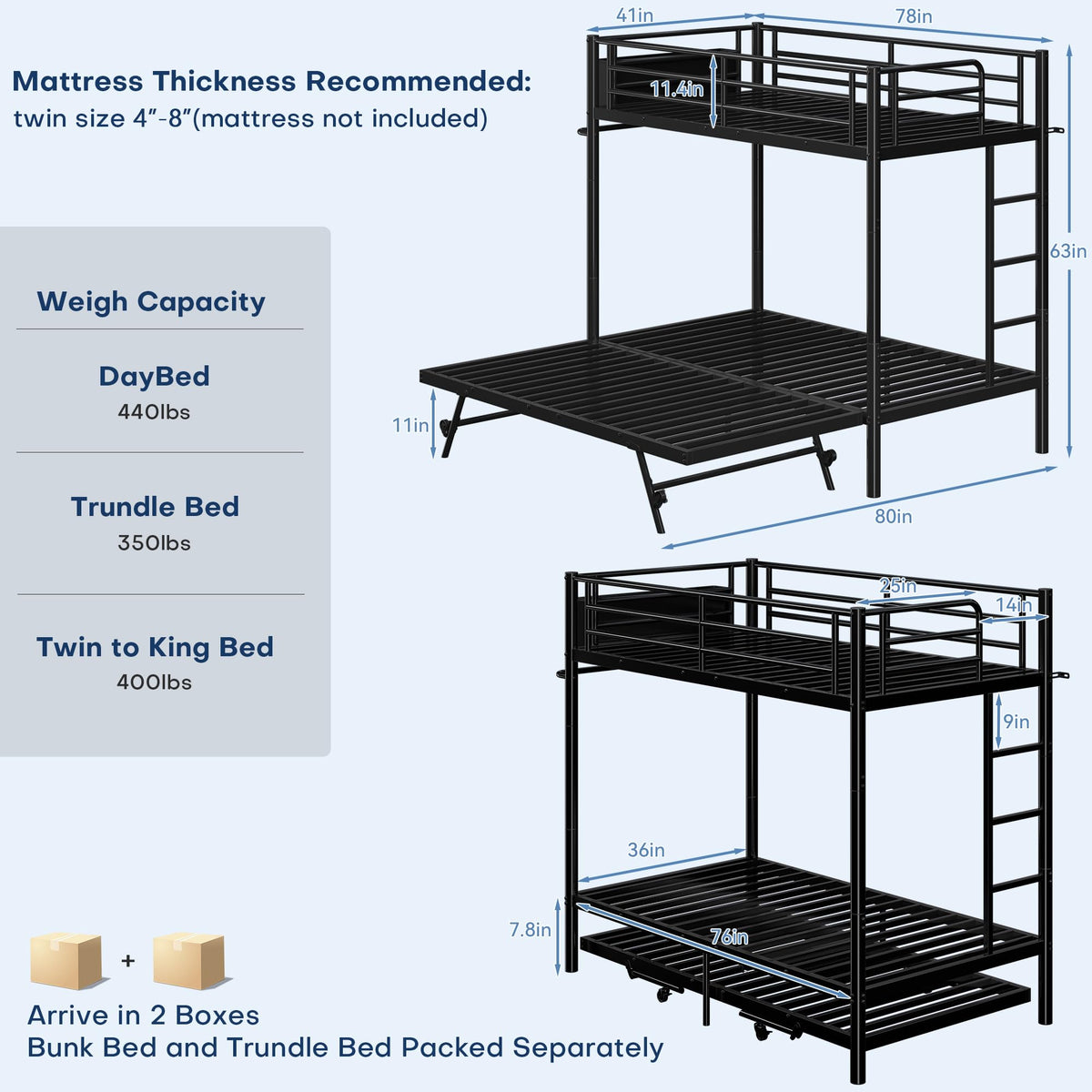 Twin Bunk Bed with Trundle