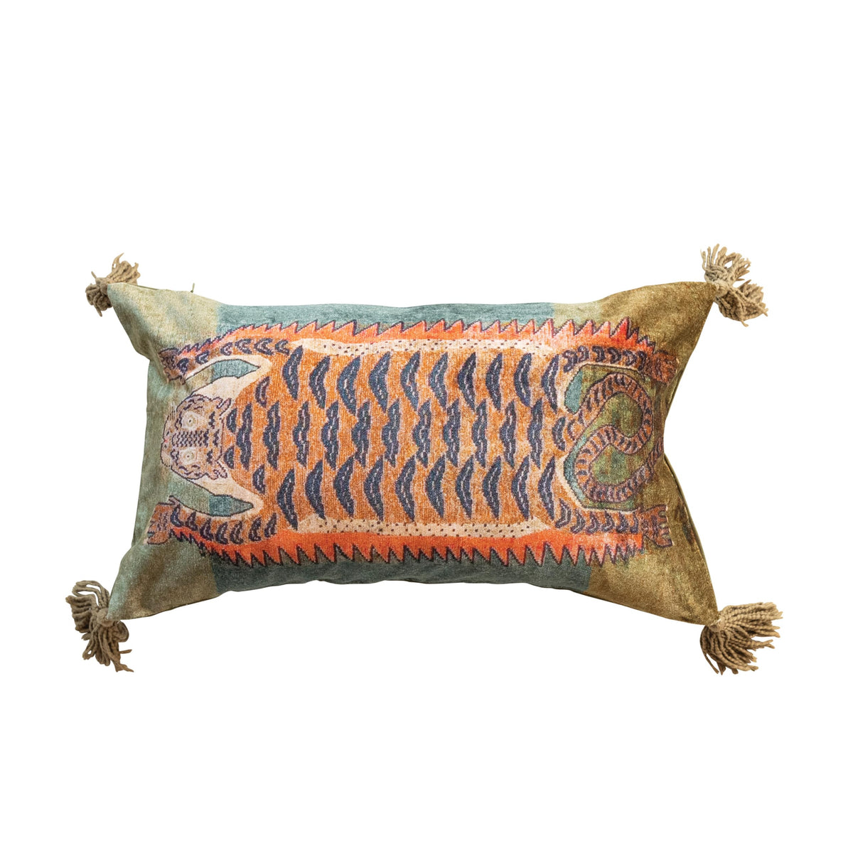 Tiger Lumbar Pillow with Tassels