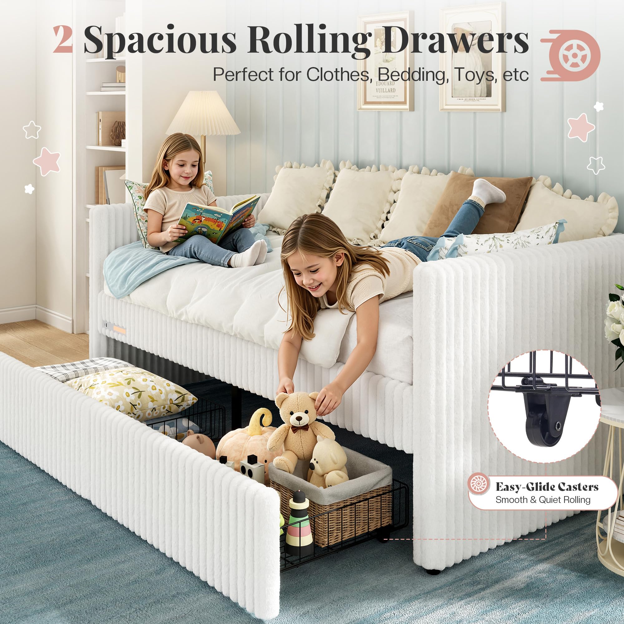 Twin Corduroy Daybed with Storage & Charging