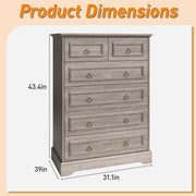 Maupvit 6 Drawers Dresser, Vintage Design Wood Rustic Chest of Drawers with Natural Texture, Sturdy & Durable Farmhouse Dresser, Ideal Storage Dressers for Living Room