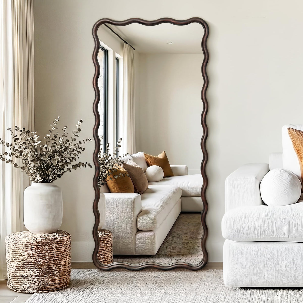 Brown Wavy Wood Full-Length Mirror