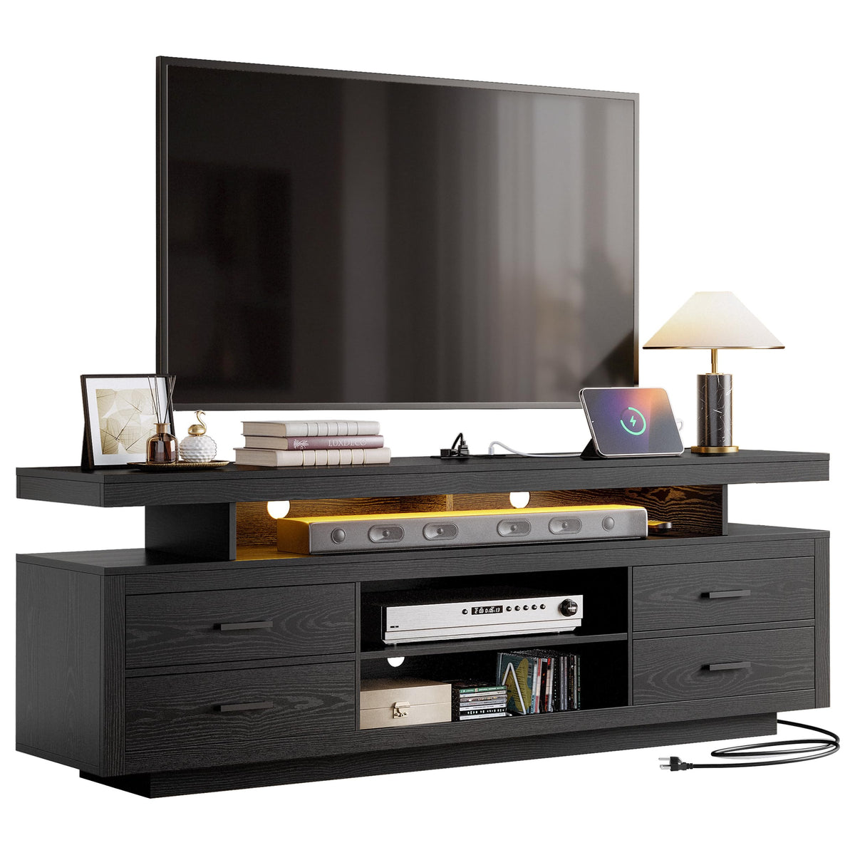 IRONCK 70" TV Stand for TVs up to 80", LED Entertainment Center, Black