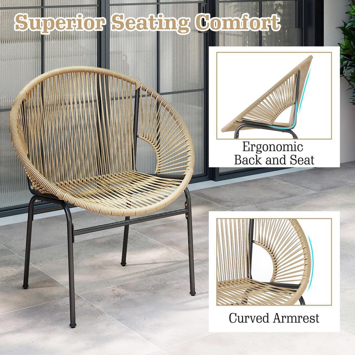 COSTWAY 3-Piece Outdoor Acapulco Chair Set, Wicker Bistro Sets (Brown)