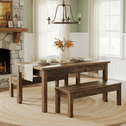 Tribesigns 55" Farmhouse Kitchen Table with 2 Dining Benches, Space Saving Dining Table Set for 4-6, 3 Pieces Wooden Dinette Set for Small Space, Restaurant, Breakfast Nook