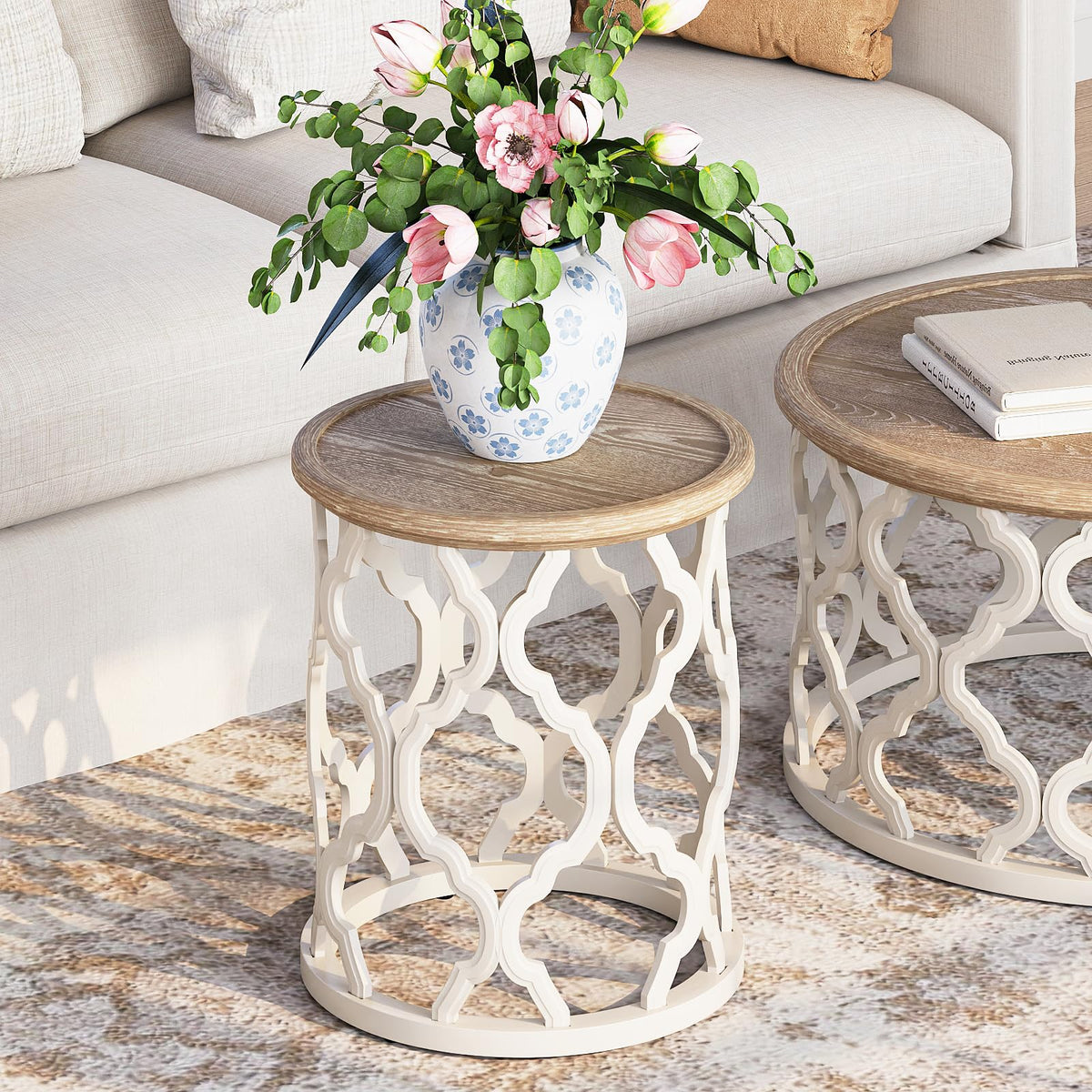 Round Farmhouse Tray Side Table