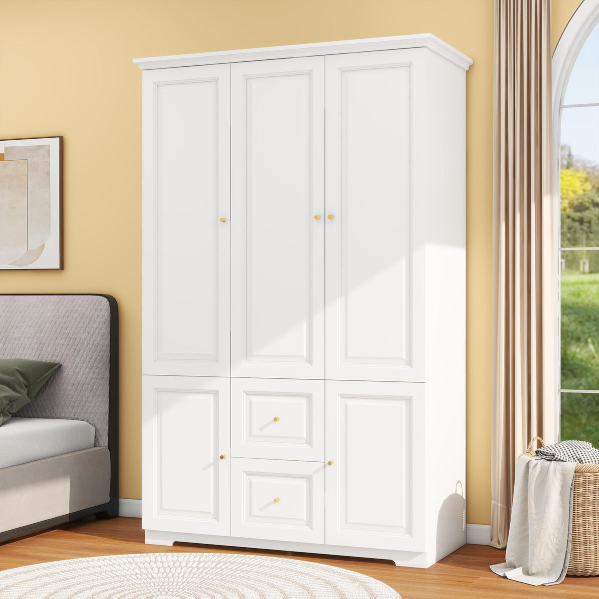 LABROSKIA White Armoire Wardrobe Closet with 2 Drawers: 75" H x 47" W