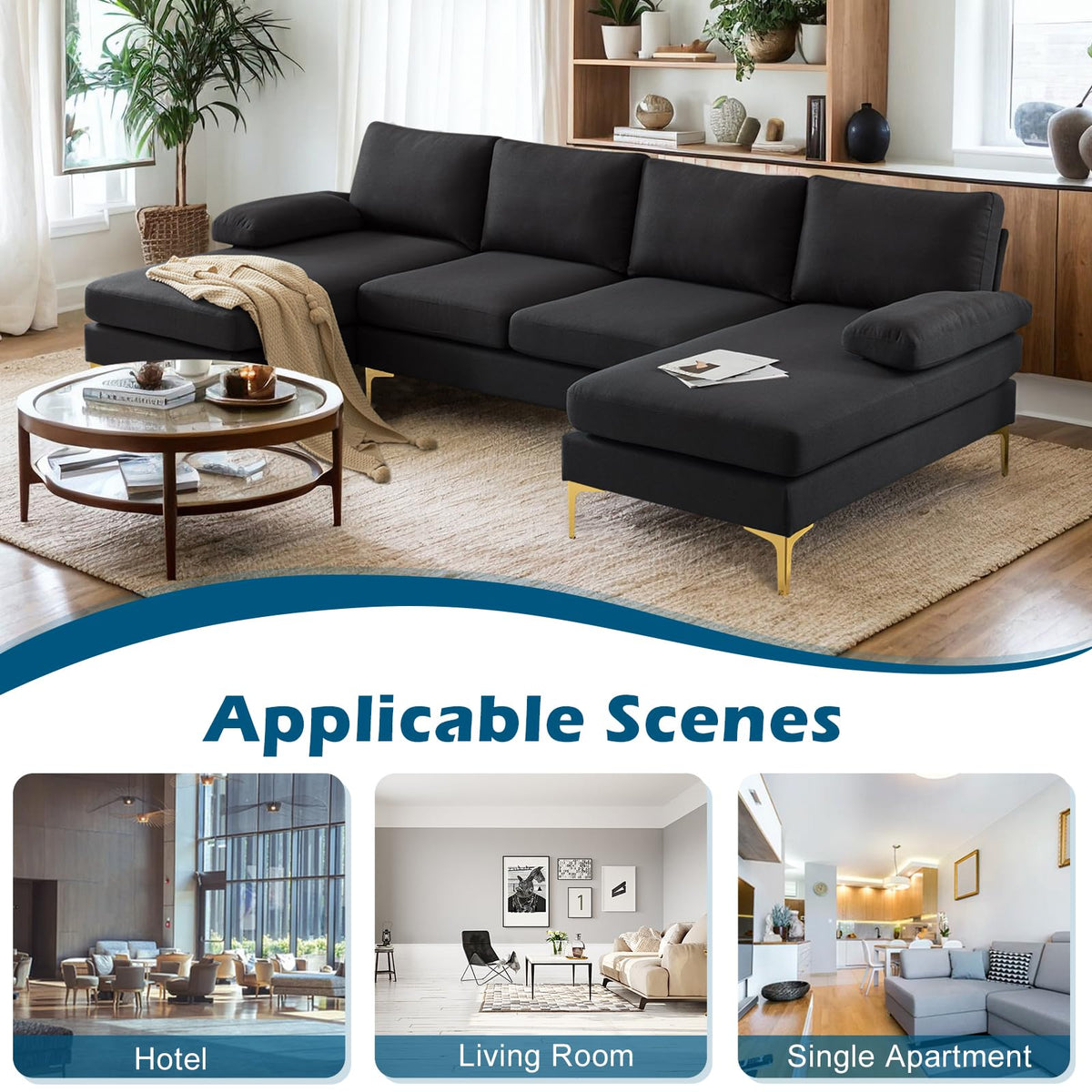 U-Shaped Linen Sectional Sofa